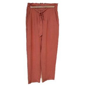 Calligraphie Women's Linen Orange Paperbag Waist Pants M Casual Relaxed Fit